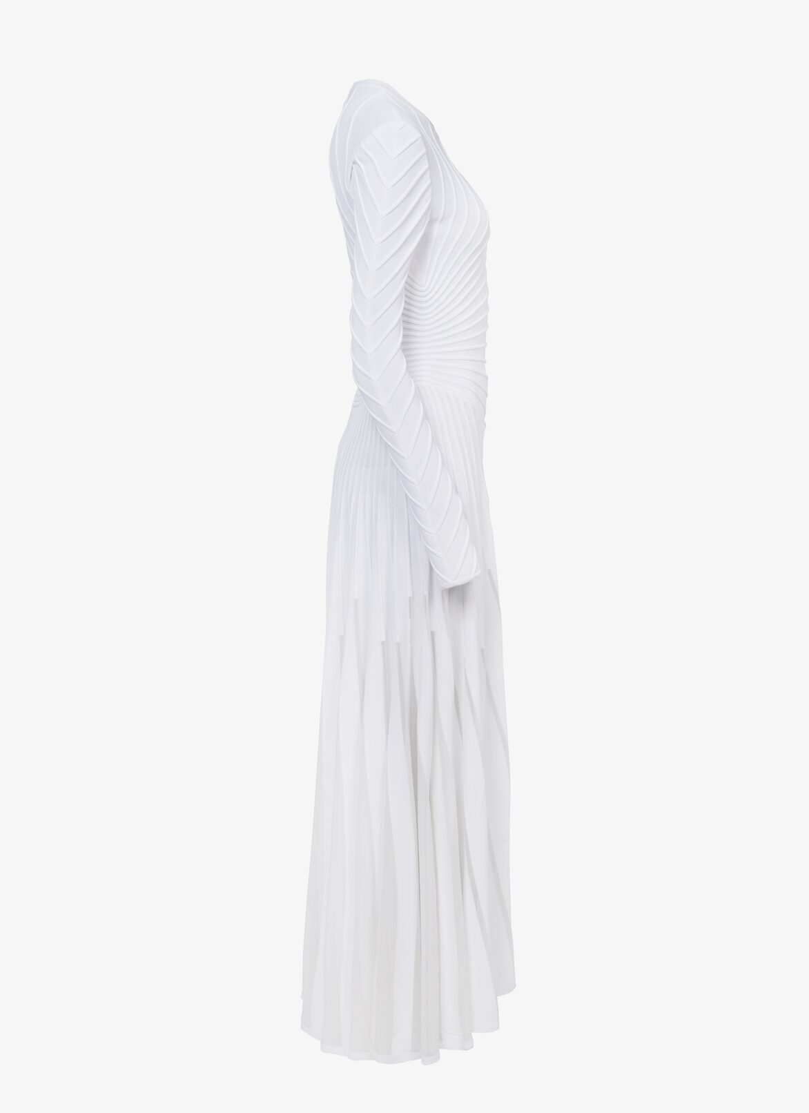 Long-sleeved ottoman knit dress ALAÏA WHITE LONG-SLEEVED OTTOMAN KNIT DRESS